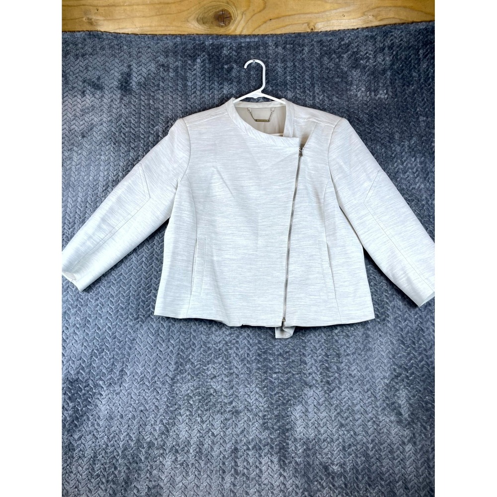 Trina Turk Moto Jacket Womens L Heather Gray Asymmetric Zip Textured 152400